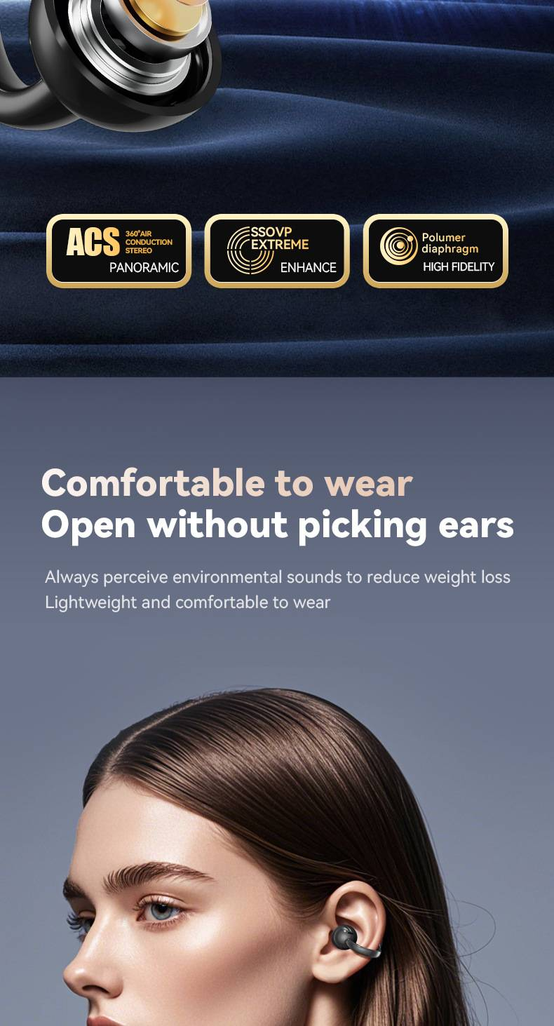 Écouteurs Bluetooth sans fil à clip tactile haut de gamme M100 pour un sport à conduction osseuse sans douleur à long terme_voghion.com