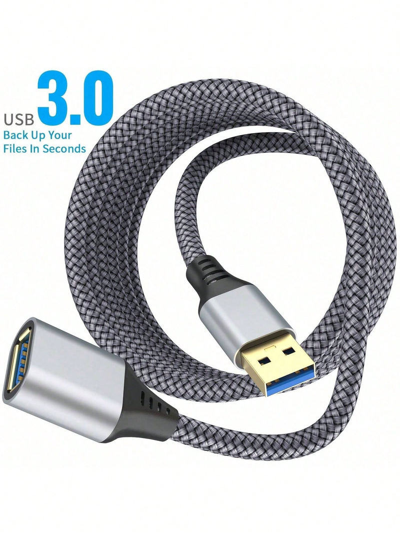 1pc Durable Nylon Braided USB 3.0 Extension Cable, 3.3FT, Type A Male To Female, 5Gbps High-Speed_voghion.com