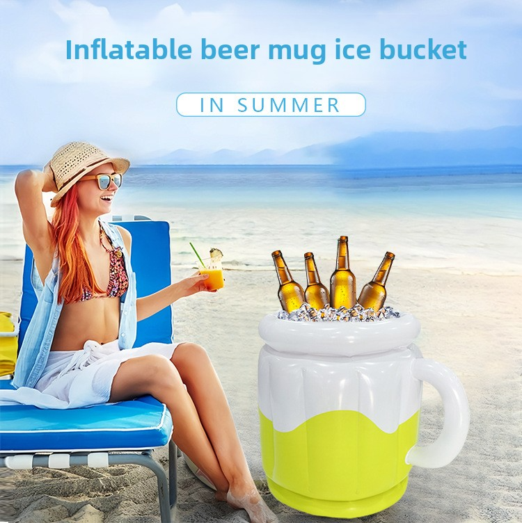Aufblasbarer Bierkühler und Becher – tragbarer PVC-Eiskübel für Camping, Strand und Partys im Freien (robust, auslaufsicher, multifunktional)_voghion.com