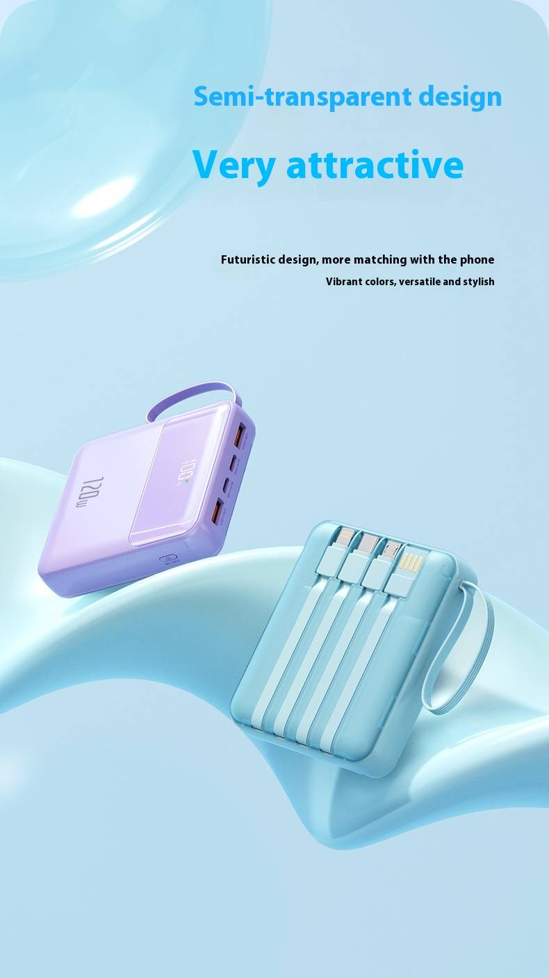 120 W ultraschnelle Lade-Powerbank 20000 mAh, 4-in-1 integrierte Kabel (USB-C/Lightning/Micro-USB/USB-A), tragbares PD3.0-Ladegerät_voghion.com