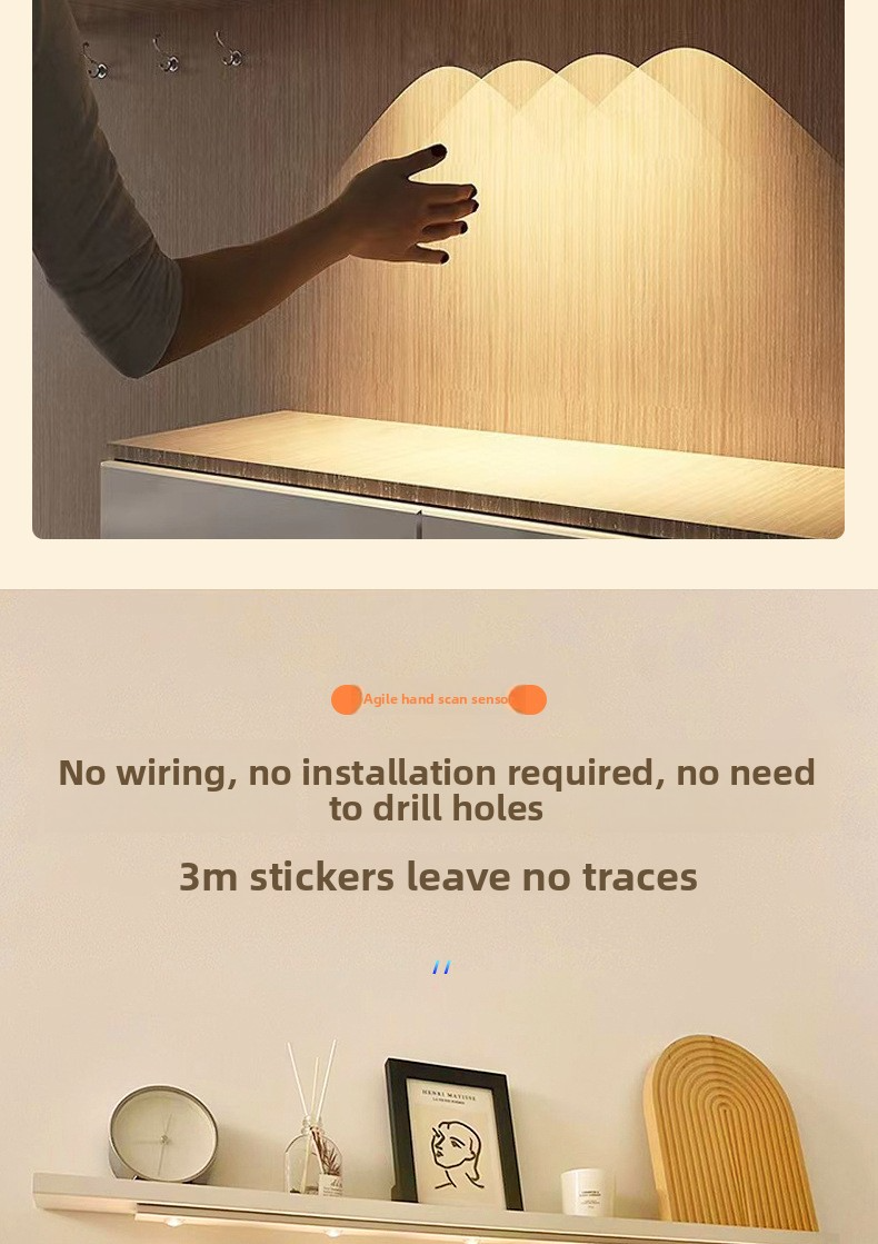 Luce LED Cat-Eye ultra sottile con sensore di movimento - Luce autoadesiva ricaricabile per armadi/cucina/cantina (bianco perla/nero pianoforte)_voghion.com