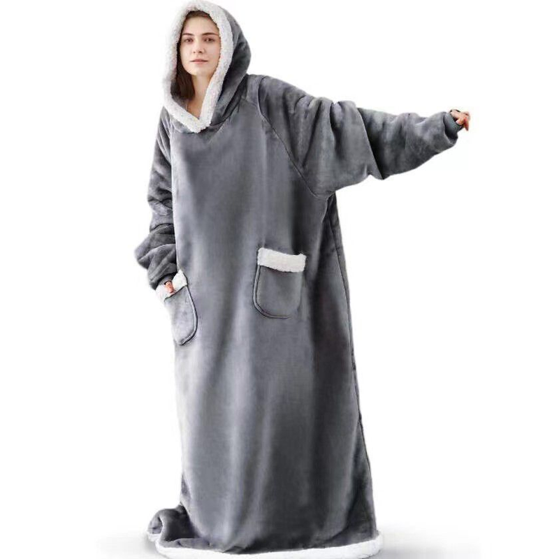 Extra-Long Fleece Snuggle Blanket With Pockets - 120cm/150cm TV Watching Robe For Couples & Families_voghion.com