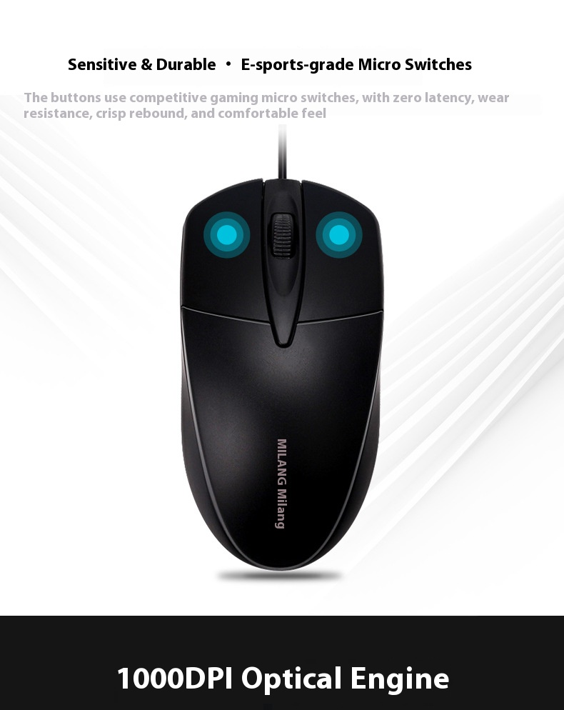 Ratón óptico con cable, 1000 DPI, desplazamiento en 4 direcciones, USB Plug & Play para PC/portátil, ergonómico para oficina (negro/gris, cable de 1,2 m)_voghion.com