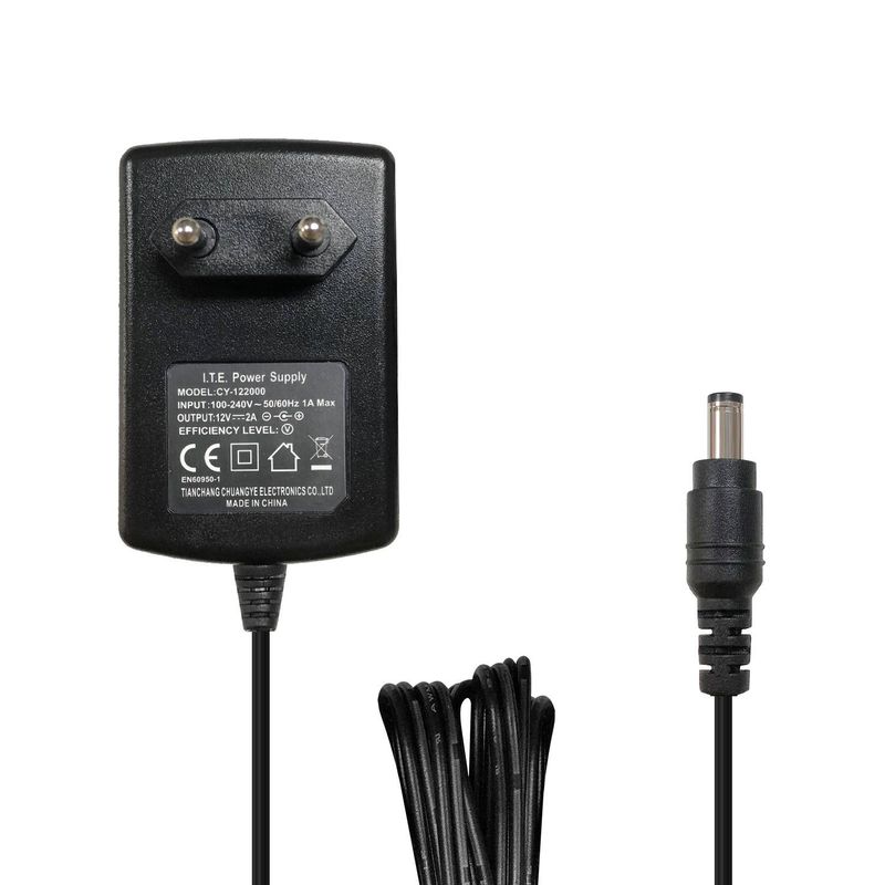 12V 2A Power Adapter For CCTV Security Cameras, PoE Compatible, Universal CCTV Power Supply With Coaxial Cable & Ethernet Cable (Black)_voghion.com