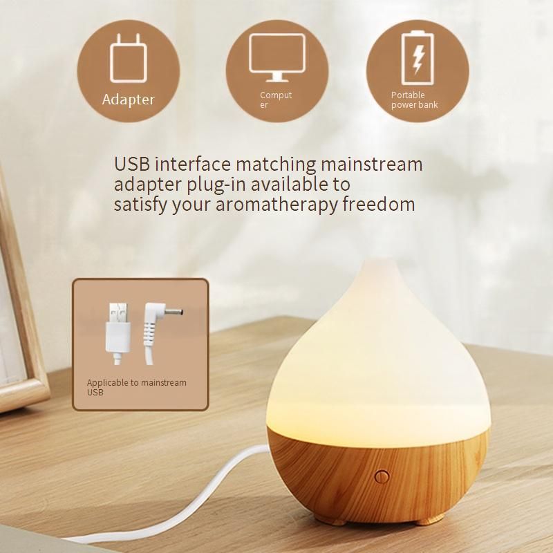 Wood Grain Aroma Diffuser Humidifier With Essential Oil, USB-Powered Ultrasonic Cool Mist For Home, Office, Spa, Gift For Women_voghion.com
