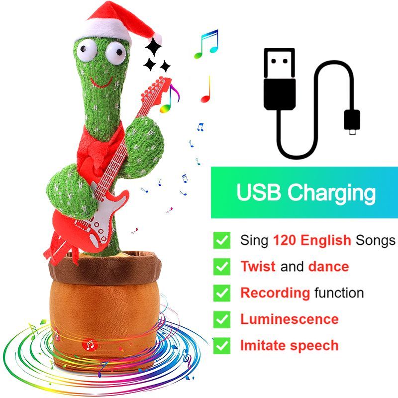 Bluetooth Dancing Cactus 60/120 Songs Speaker Talking Usb Chargeable Voice Repeat Plush Cactus Toy Dance Stuffed Toy Baby Girls_voghion.com
