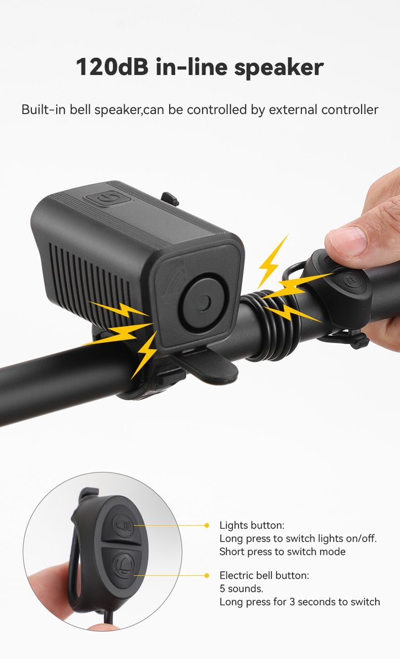 Luz de bocina para faro de bicicleta, luz de ciclismo nocturna con carga USB y bocina eléctrica, luz de bicicleta de montaña_voghion.com
