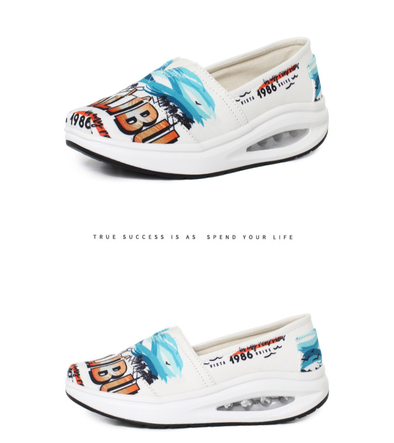 Neuer Casual-Stil, ein Fuß dicke Sohle mit Luftkissen-Canvas-Muster für Damen-Lazy-Schuhe_voghion.com