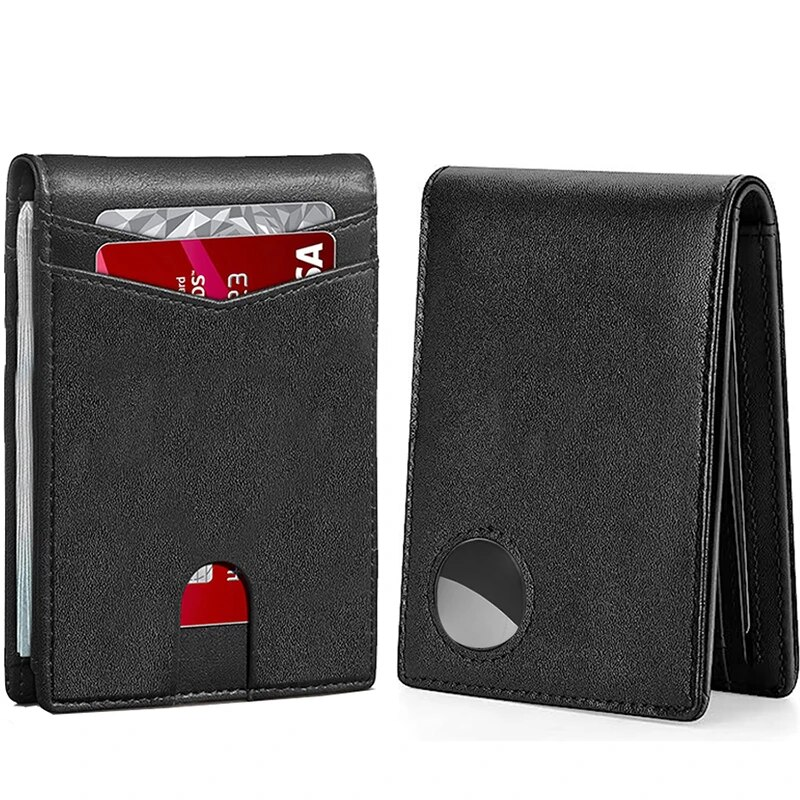 Rfid Carbon Fiber Leather Airtag Wallets Credit Card Holder Air Tag Purse Black Minimalist Wallet For Men_voghion.com