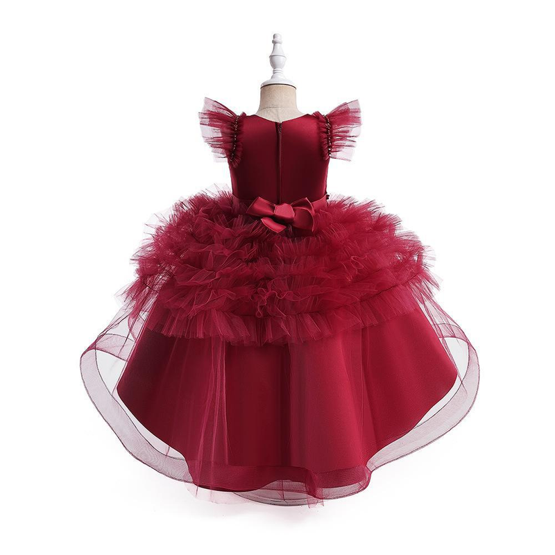 Nuovo vestito da principessa per ragazze di piccole e medie dimensioni per bambini con piccole maniche volanti in rete con gonna tutu a coda di rondine, abito da festa di compleanno_voghion.com