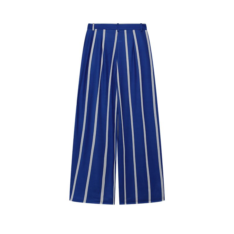 Elegantes, modisches, gestreiftes Zweiteiler-Set für Damen, langärmliges Hemdoberteil + Hose mit weitem Bein, passende Büro-Outfits_voghion.com