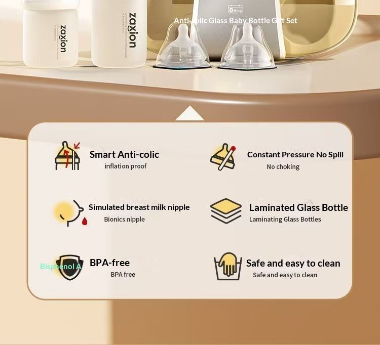 ToyPulse Newborn Baby Gift Box High Borosilicate Glass Bottle 0-6 Months Anti-Colic Breast Milk Weaning Small Age_voghion.com