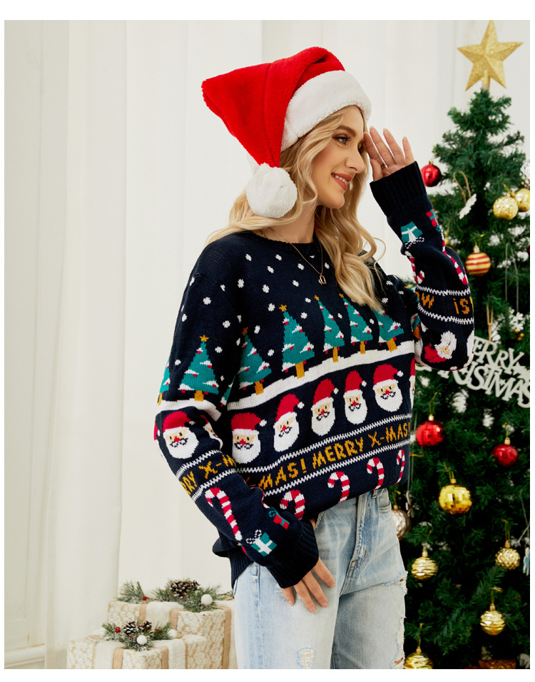 Weihnachten Damenbekleidung Herbst und Winter Nischendesign Pullover Damen Weihnachtsbaum Pullover Pullover kleiner Schneemann dicker Pullover_voghion.com
