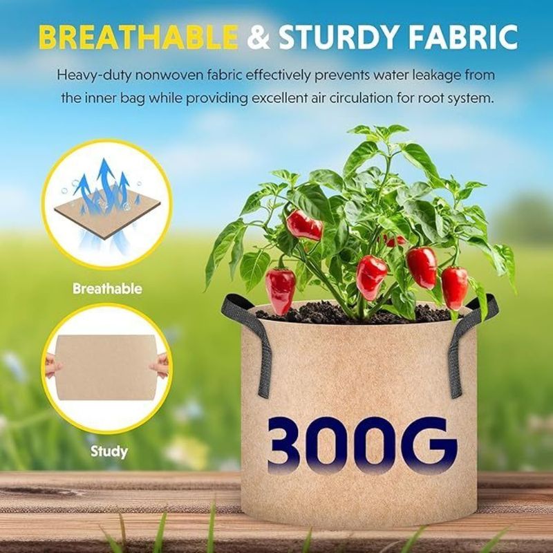 Grow Strap For Duty Handles Bags Container Heavy Gallon Nonwoven Fabric Pots 5 Aeration Ta Durable Plant 5Pack Thickened Garden_voghion.com