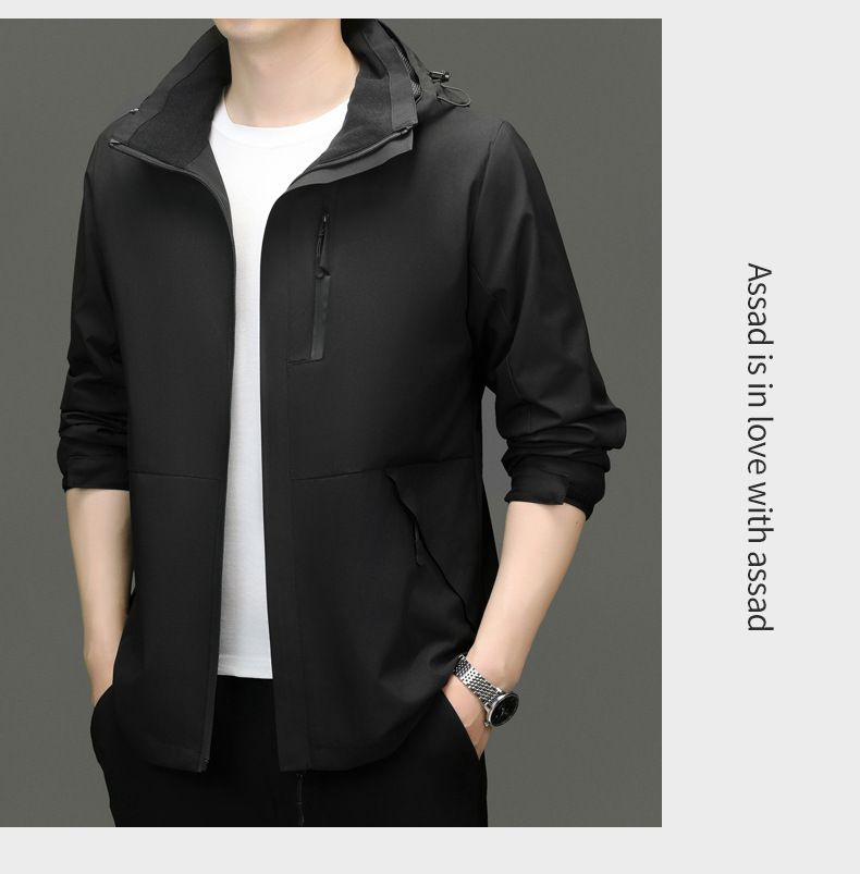 Jachetă bărbătească de afaceri, culoare solidă, primăvară și toamnă, cu pălărie de îndepărtare, de înaltă calitate, casual, versatilă, jachetă_voghion.com