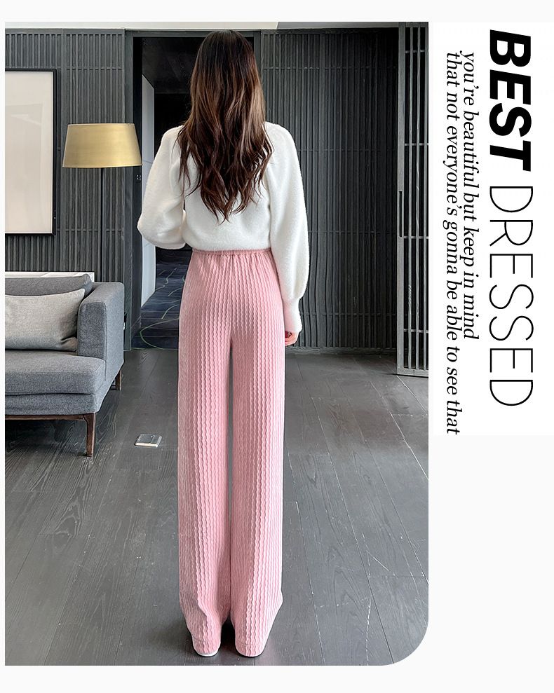 Pantaloni da donna a gamba larga in velluto a coste e ciniglia - Vita alta, taglio dritto con fodera in morbido pile, pantaloni invernali alla moda e comodi_voghion.com