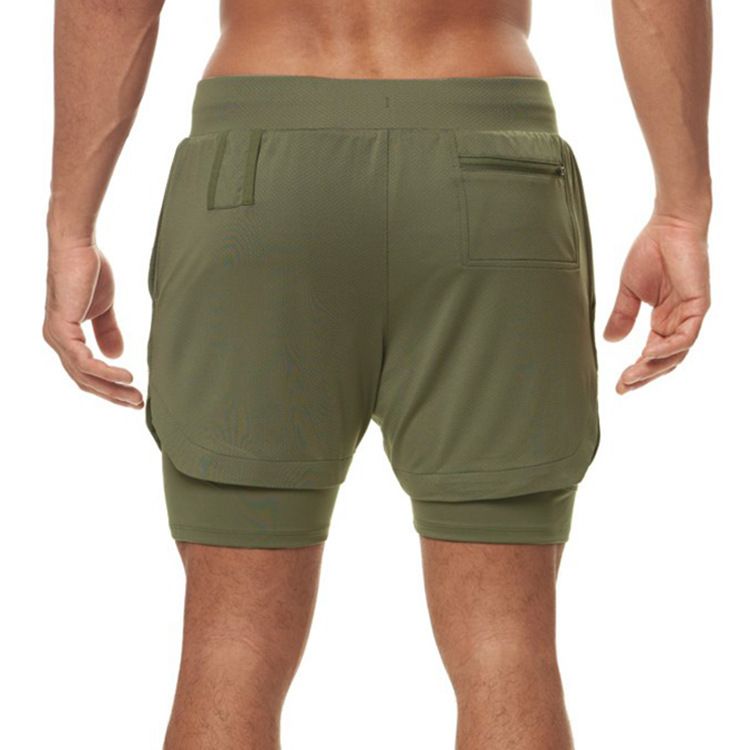 Pantaloncini da corsa da uomo con passante per asciugamano - Pantaloncini da palestra traspiranti a 2 strati per allenamento e training - Pantaloncini sportivi tinta unita ad asciugatura rapida_voghion.com