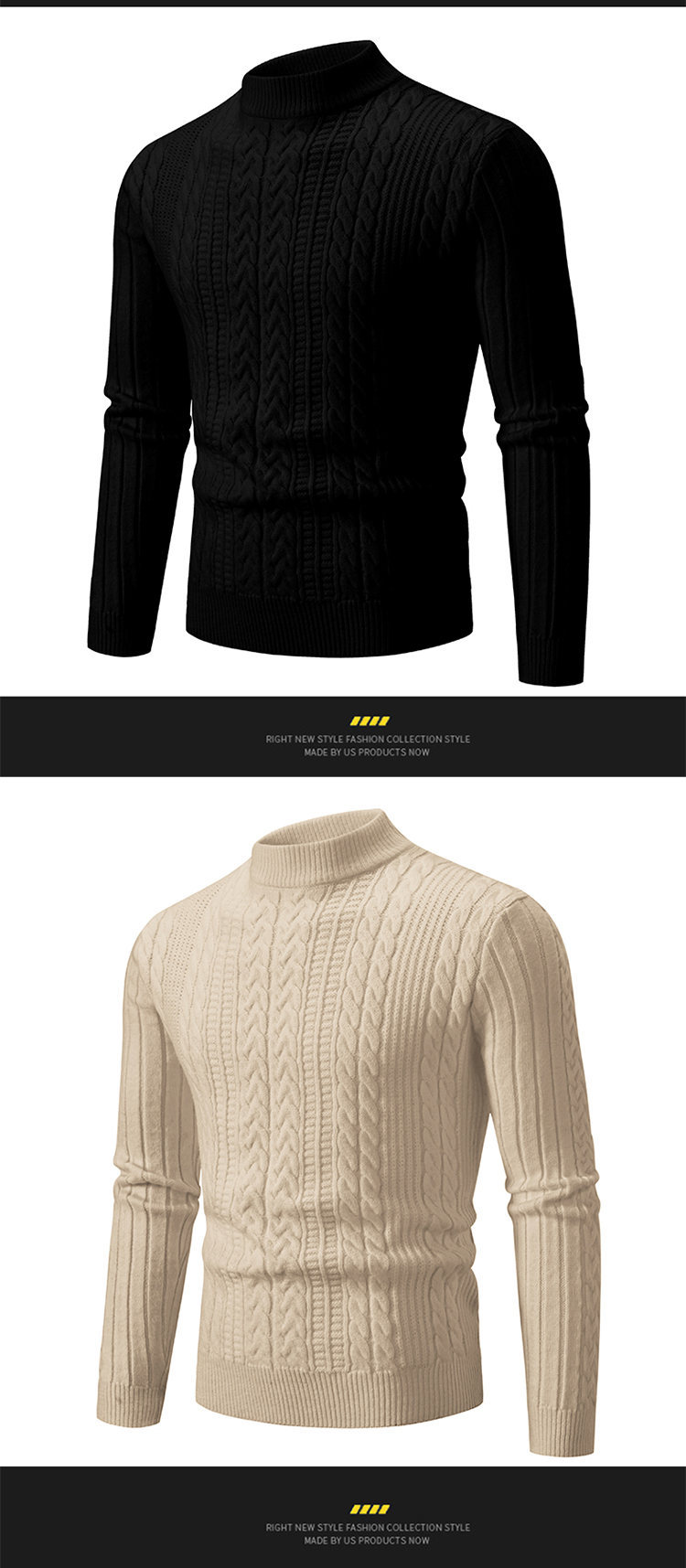 Efterår og vinter vævet trøje halv rullekrave sweater til mænd ensfarvet afslappet sweater med snoet bund_voghion.com