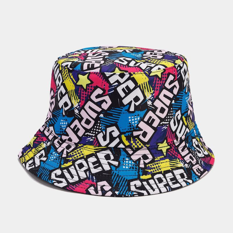 Nuevo gorro de pescador de doble cara con letras de grafiti para mujer, moderno y plegable para hombre._voghion.com