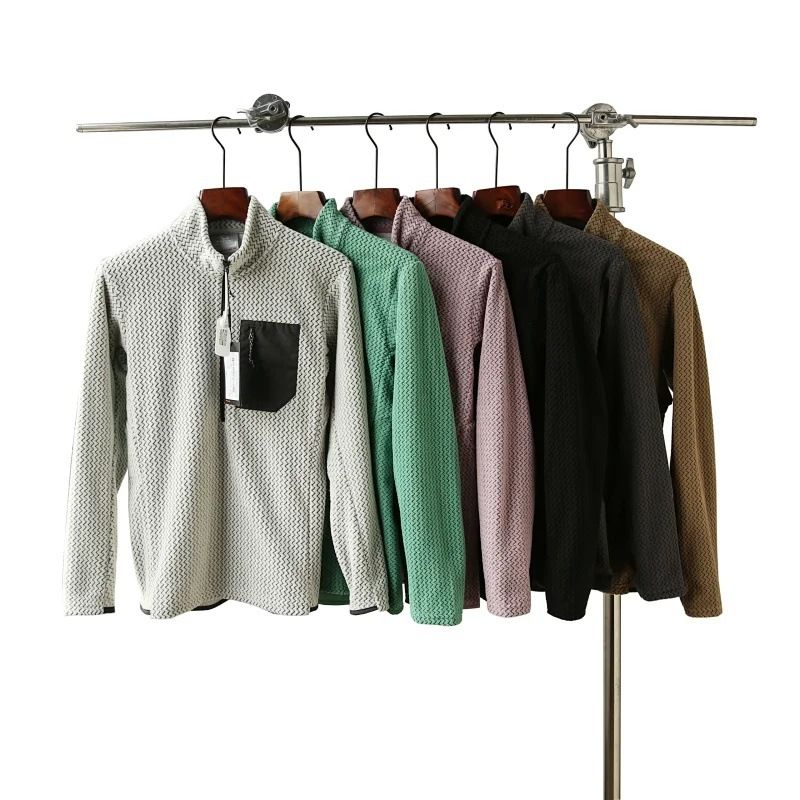 Abbigliamento da uomo Primavera e autunno Comodo maglione spesso unisex con mezza cerniera in pile ondulato e velluto a maniche lunghe_voghion.com