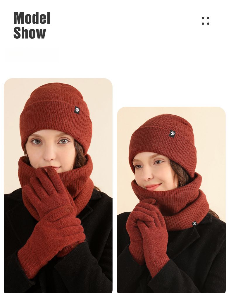 Wintermütze Herren Fleece Verdickte Strickmütze Schal Handschuhe Dreiteiliges Set Thermomütze Kinder_voghion.com