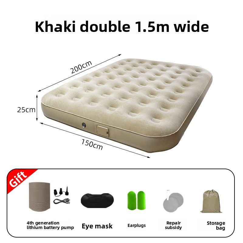 Fully Automatic Heightened And Thickened Flocked Inflatable Mattress, Outdoor Camping Double Air Bed, Home Use With_voghion.com