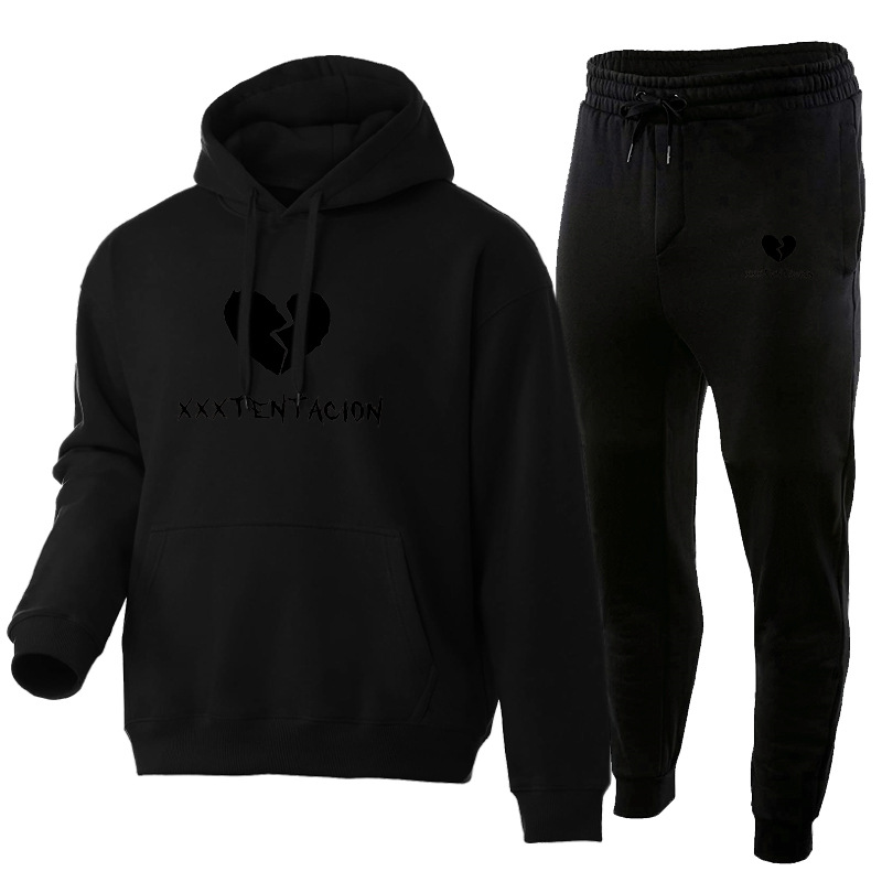 Xxxtentacion bedrucktes Hoodie-Set aus Herrenpullover, Hose und weicher Sportbekleidung_voghion.com
