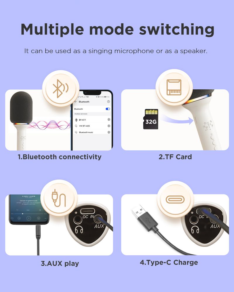 BOYA K11 Bluetooth draadloze karaokemicrofoon, draagbaar, geschikt voor zingende kinderen, KTV, rever, stemwisselaar, live_voghion.com