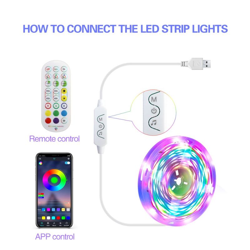 LED Streifen Licht Para Habitacion USB Powered LED Wandbild Chambre Rgb 5050 Lichter Für Zimmer Fita Leds Band App Controle Bluetooth_voghion.com