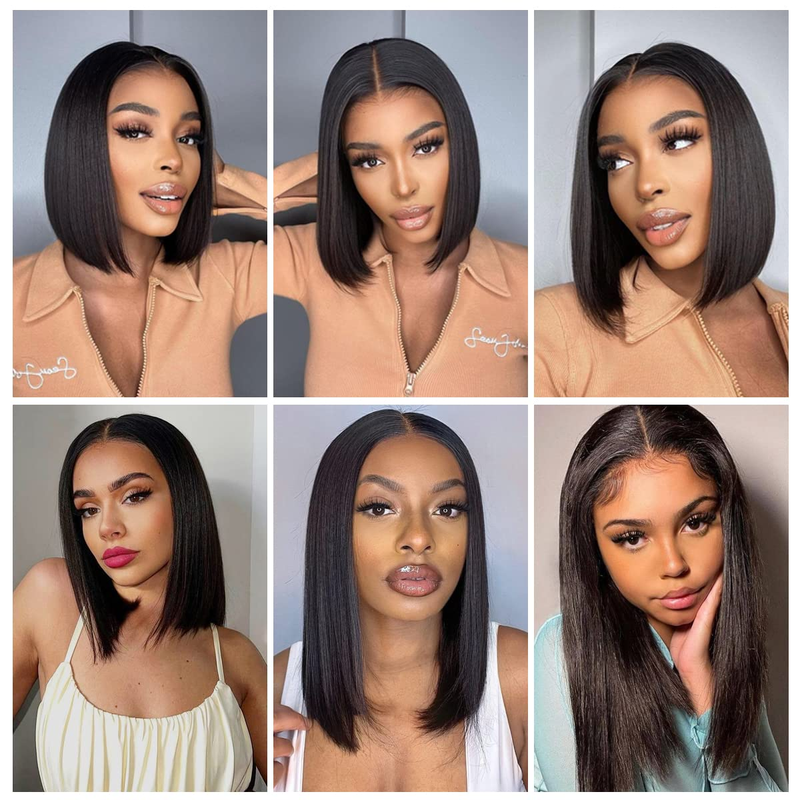 Koronkowa opaska na głowę z ludzkich włosów 4*4, 100% ludzkich włosów, gładkie i proste włosy, bez splątania, krótki bob odpowiedni do noszenia na co dzień przez kobiety_voghion.com