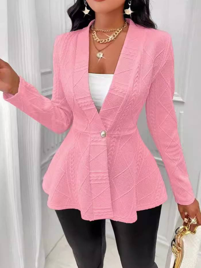 Women's Clothing new casual texture single button green fruit collar long sleeved top jacket_voghion.com