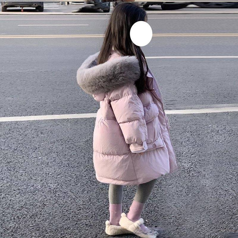 Toddler Girls Clothing Big Fur Collar Hooded Down Cotton Jacket Children's Medium And Long Cotton Coat_voghion.com