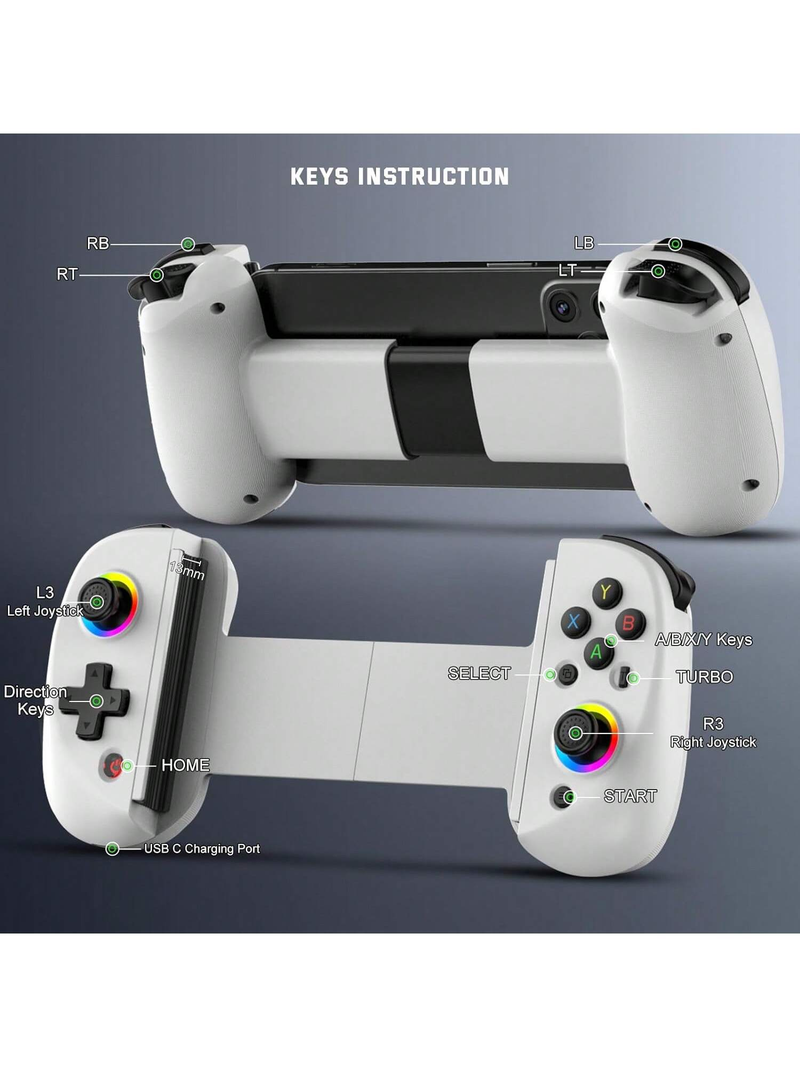 Byteuni Wireless Controller for iPad/iPhone/Android(129-252mm), Support Xbox Cloud/PS Remote Play with Hall Effects Joysticks for Switch/PS4_voghion.com