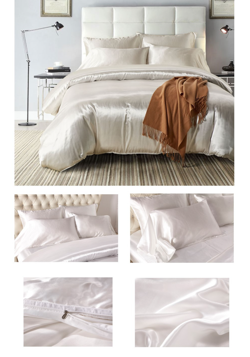 Satijnen dekbedovertrek Queen Size, luxe zijdeachtige kristalroze Queen dekbedovertrekset, 3-delige, ultrazachte en ademende beddengoedset en 2 kussenslopen_voghion.com