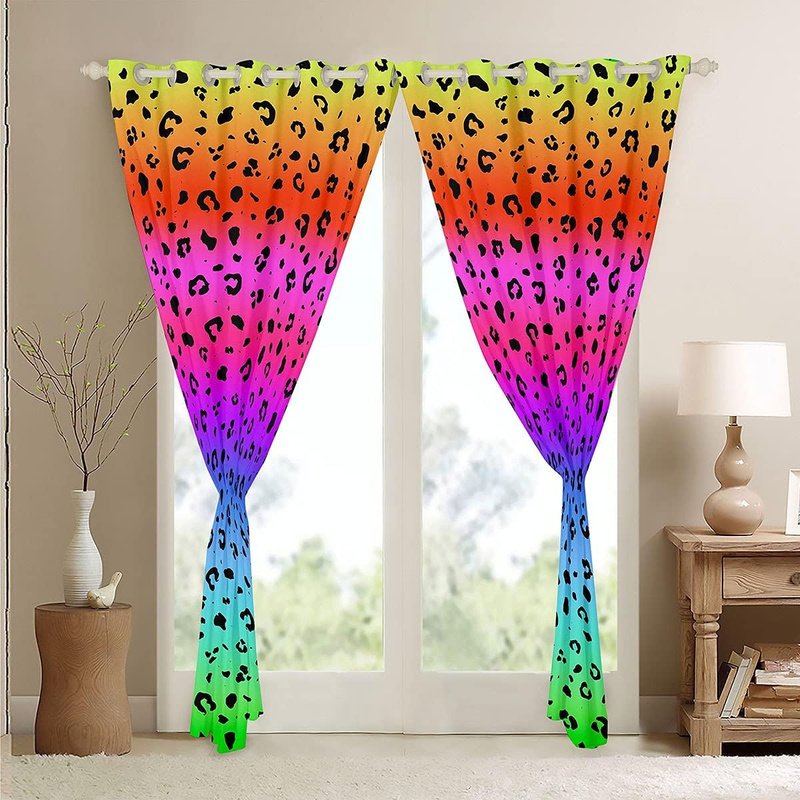 Leopard Curtains Colorful Cheetah Panther Window Curtains For Bedroom Living Room Window Drapes Kids Boys Girls Gradient Multicolor Window Treatments_voghion.com
