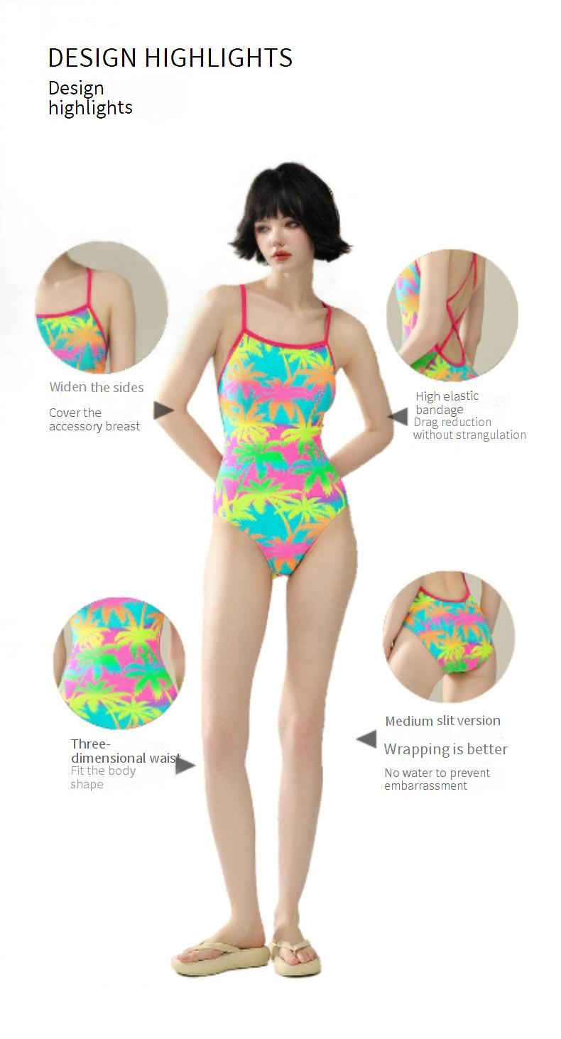 Nuovo costume da bagno intero da corsa da donna, modello Hot Spring, fluorescente, con motivo a cocco, di alta qualità, per piscina_voghion.com