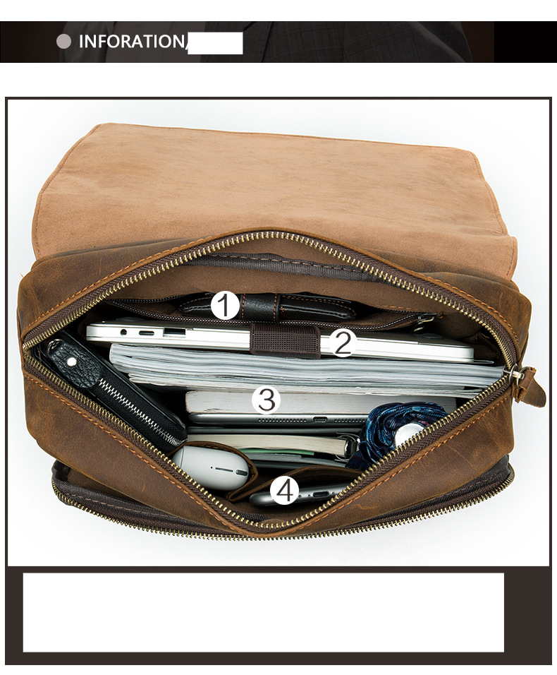 Leather Men's Backpack Large Capacity Business Travel Cowhide Backpack Laptop Bag Men_voghion.com