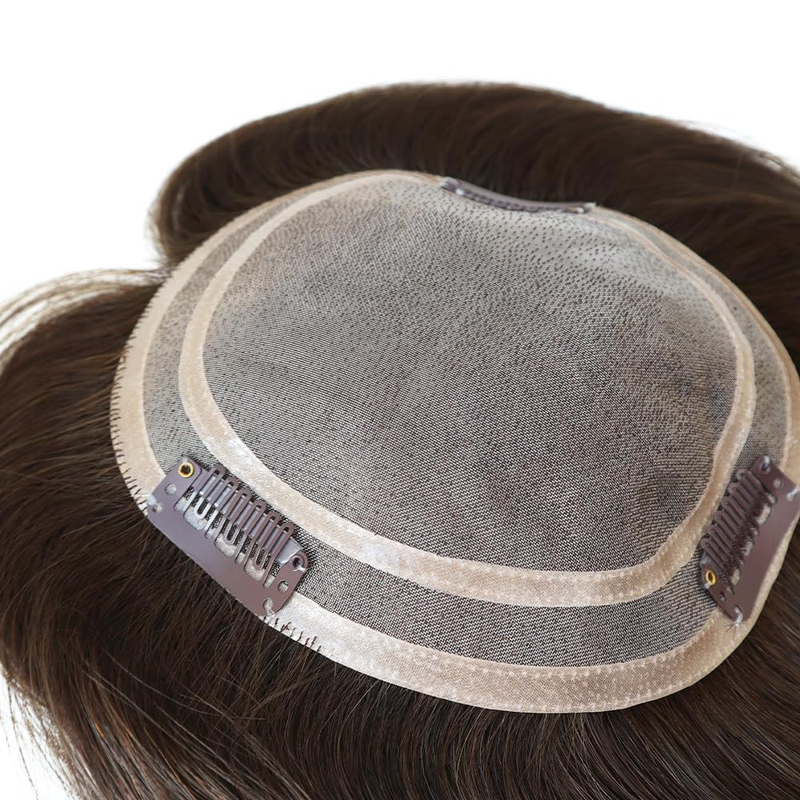 Topper centrale mono per donna, ciocche superiori in capelli umani al 100%, cuticola, capelli Remy europei, colore castano medio n. 4, lunghezza 50,8 cm_voghion.com