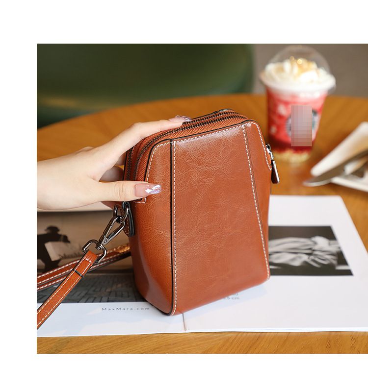 Women's Leather Crossbody Phone Bag Mini Purse - Small Square Bag With Lock Closure, Zipper Pocket, Adjustable Strap For Daily Use_voghion.com