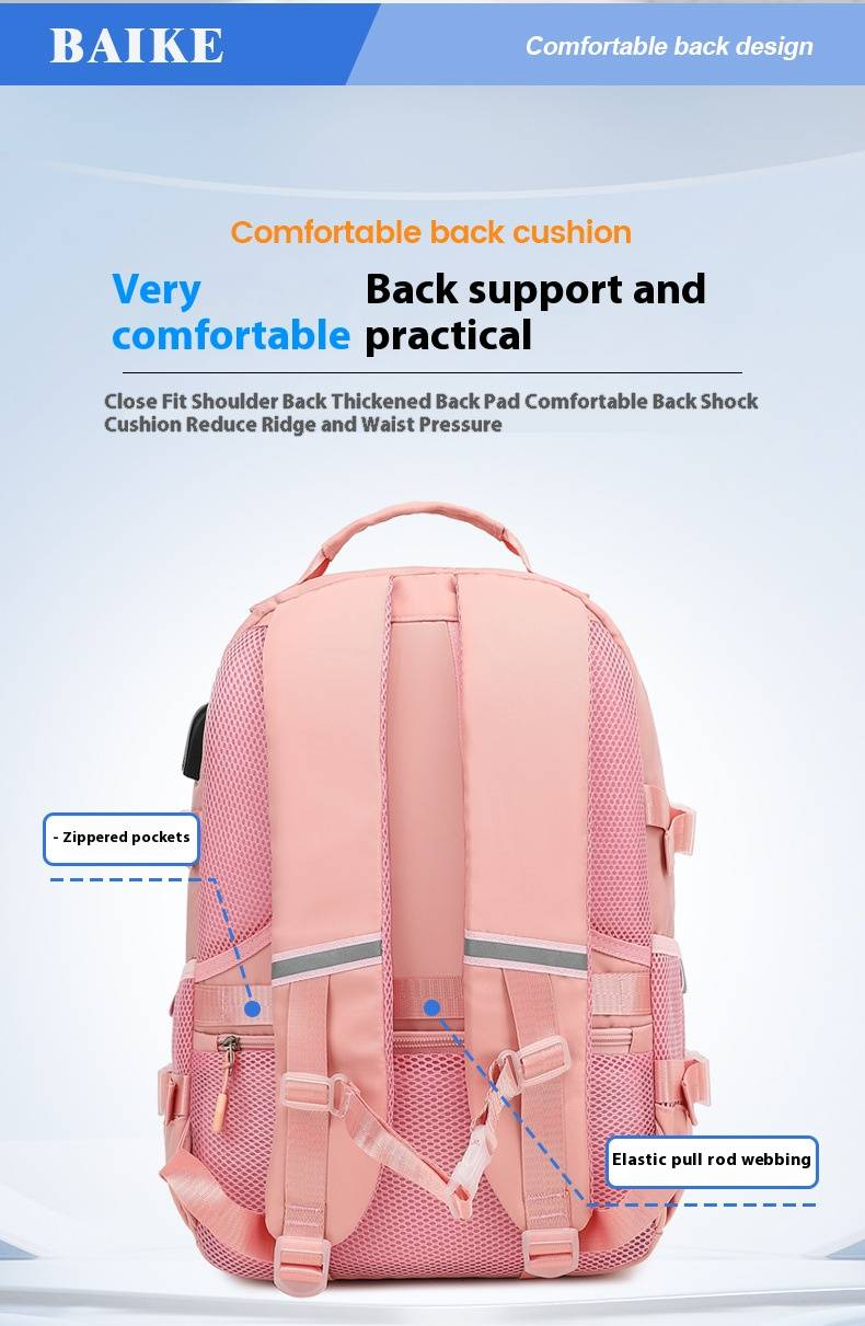 Lichtgewicht rugzak voor meisjes met ergonomisch ontwerp - waterdichte Oxford-stof, schattig en stijlvol voor school, comfortabele schouderbanden zwart/roze/wit_voghion.com