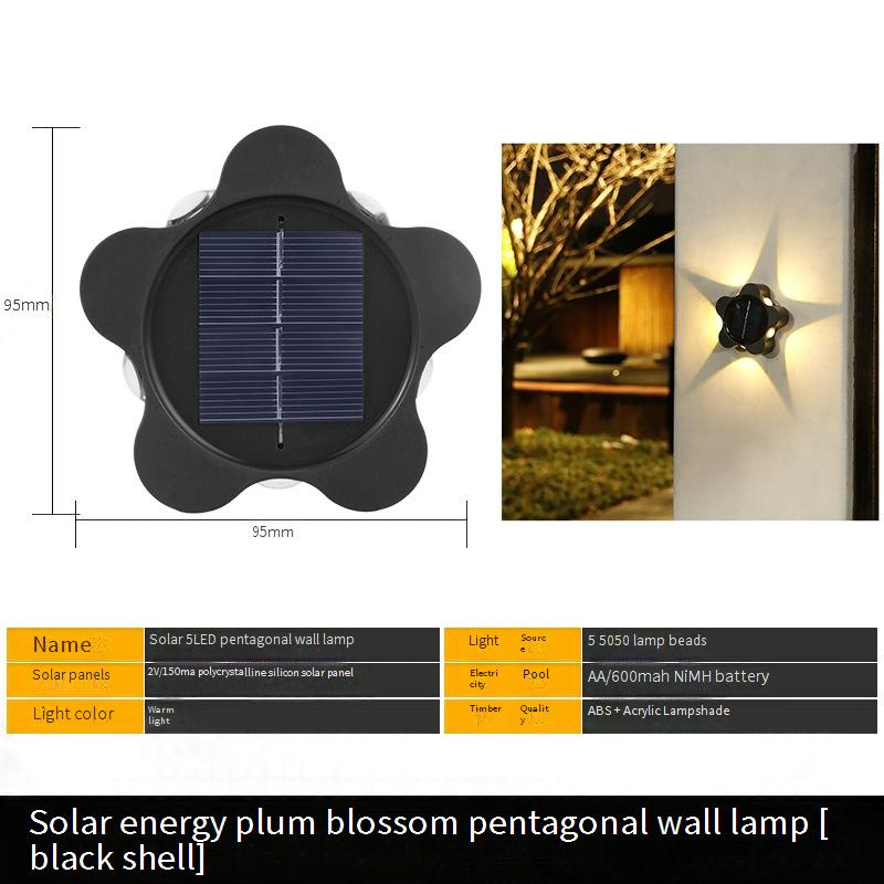 Solar Wall Light Outdoor Waterproof 5-LED Star Shape Garden Patio Decorative Ambient Light For Yard, Pathway, Balcony_voghion.com