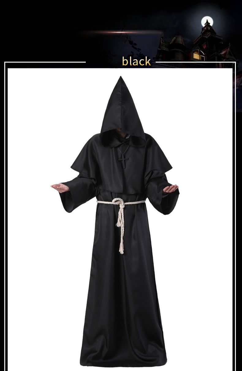 Halloween Cosplay Costume Medieval Monk Costume Monk Robe Wizard Costume Priest Costume COS Costume Stage Costume_voghion.com