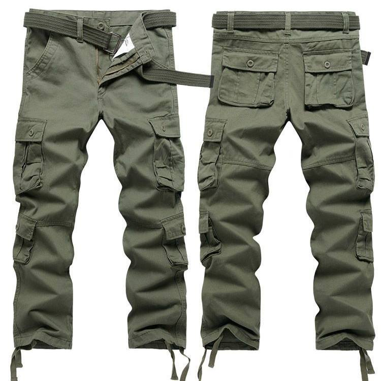 Herrenbekleidung Overalls aus reiner Baumwolle Herren-Leggings Lose Freizeithosen in großen Größen Trendy Brand Multi Pocket-Hose Arbeitshosen_voghion.com