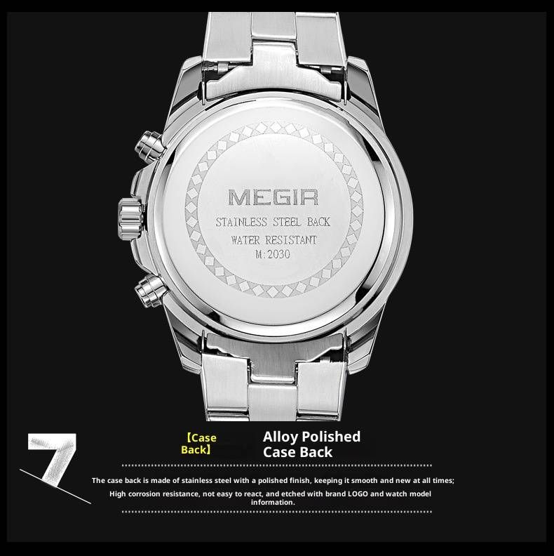 Orologio cronografo da uomo in acciaio inossidabile - Orologio da lavoro sottile da 35 mm con data e resistenza all'acqua fino a 30 m_voghion.com