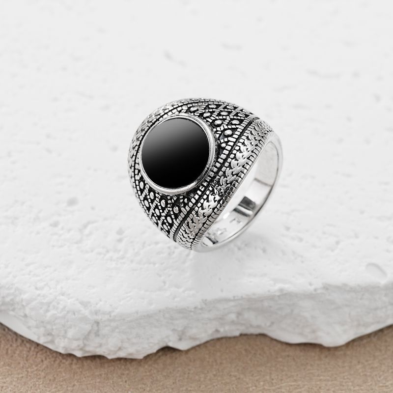 1 Piece Vintage Distressed Silver Ring With Engraved Geometric Patterns, Unisex Niche Accessory, Gift For Friends Family, Daily Festival Wear_voghion.com