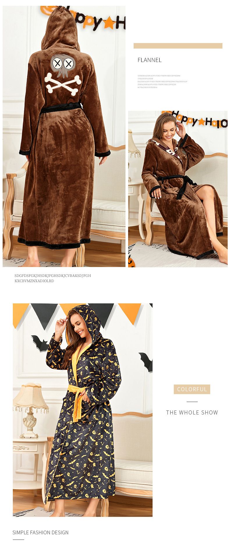 Halloween pajamas couple nightgown cosplay hooded home clothes bathrobe extra long flannel nightgown_voghion.com