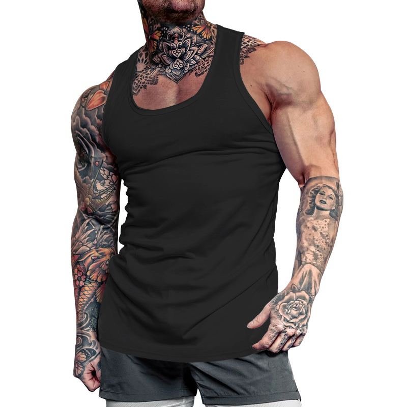 Grenzüberschreitender Außenhandel Herrenbekleidung Herren Tiefgraben Bodybuilding Fitness Weste Einfarbig Sommer Umfassendes Training Sportboden_voghion.com