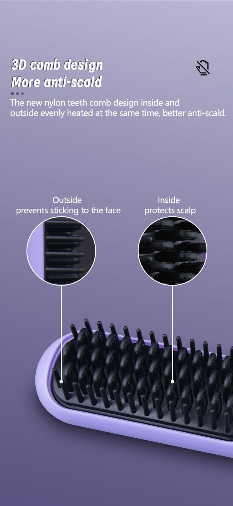 Pente sem fio com carregamento USB, visor de temperatura para cuidados com íons negativos, pente portátil para cabelos lisos_voghion.com
