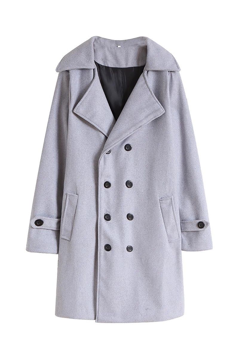 Men's Clothing Fashion Solid Color Wool Coat Korean Style Double Breasted Medium Length Woolen Windbreaker Jacket_voghion.com