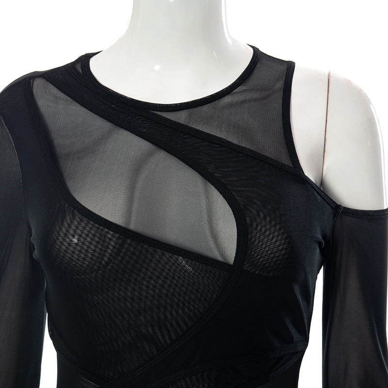 Tuta da donna a maniche lunghe attillata in prospettiva a rete sexy di nuova moda estate 2023_voghion.com
